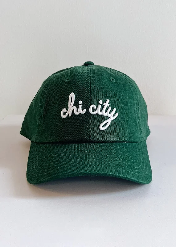 beanies for versatile wear-  Chi City Cursive Dad Hat - Green