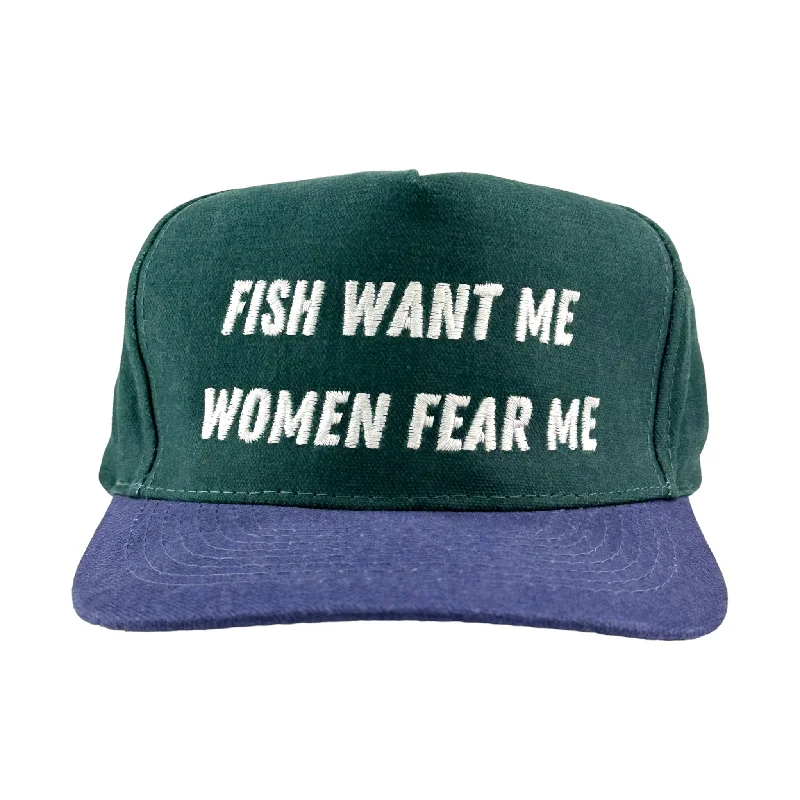 wool hats for ultimate warmth in the snow-womens hats for warm and cold weather-FISH WANT ME WOMEN FEAR ME Vintage Custom Embroidered FUNNY