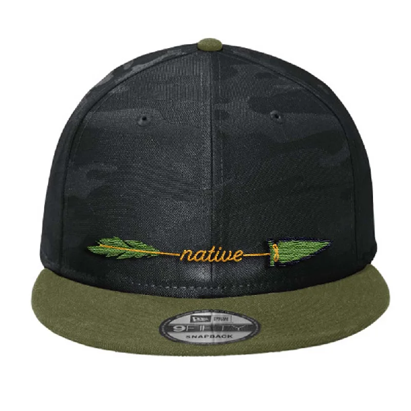 beanies with adjustable knit-  Colorado Native Arrow - Flat Bill Snap Back Hat - Army Green - Black Camo