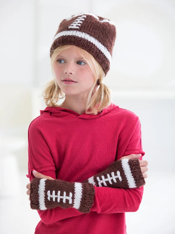 beanies with fleece lining-  Child's Football Hat And Wristlets (Knit)