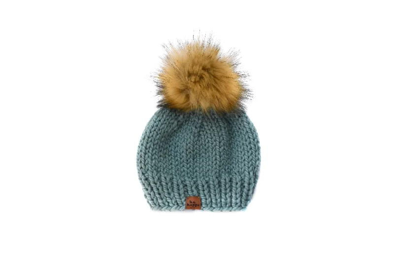 beanies for winter sports-  Adult Solid Knit Pom Hat | Succulent Blue