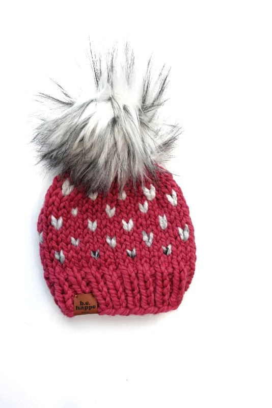 beanies for fashion accessories-  0-3 month Happe Hearts Knit Pom Hat | Raspberry + Marble