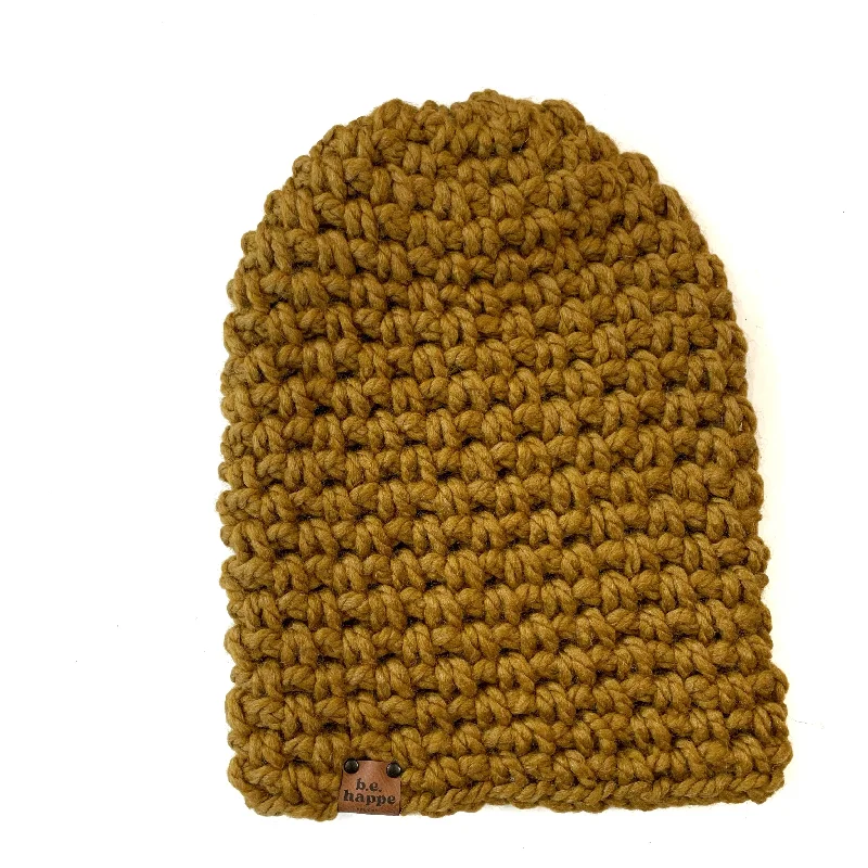 beanies with windproof design-  Crochet Simple Slouch Hat | Flax Brown