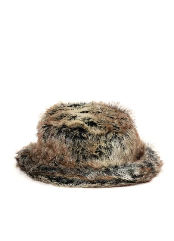 Bucket hats for chic and simple outfits-ANIMAL PATTERN ECO FUR BUCKET HAT