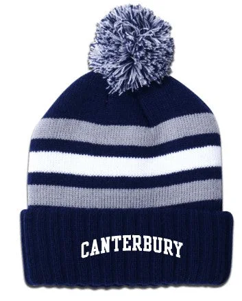 beanies with subtle designs-  Winter Hat Pompom Blue and White Stripe