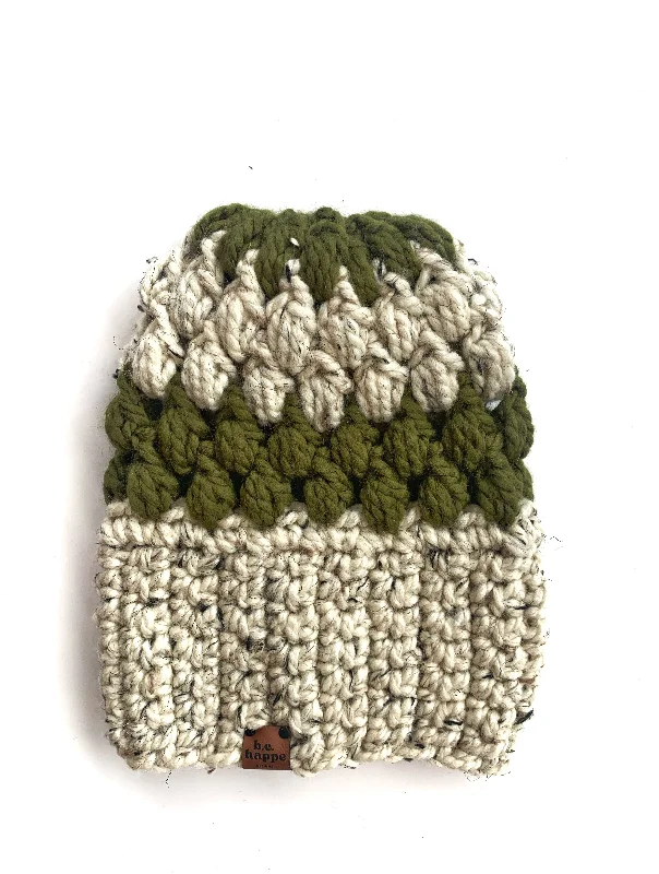 beanies for fall and winter-  Crochet Puff Stitch Slouch Hat | Oatmeal + Cilantro Green