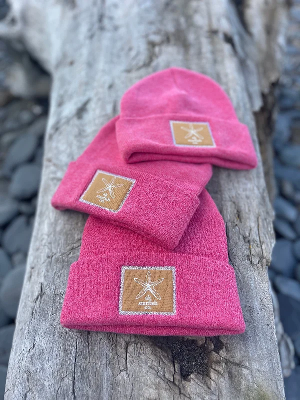 beanies with stylish features-  Beach Red AK Starfish Co. Patch Beanie $38.00