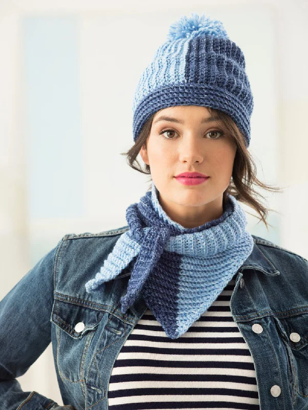 beanies with patterns-  Two Color Hat And Tied Scarf (Crochet)