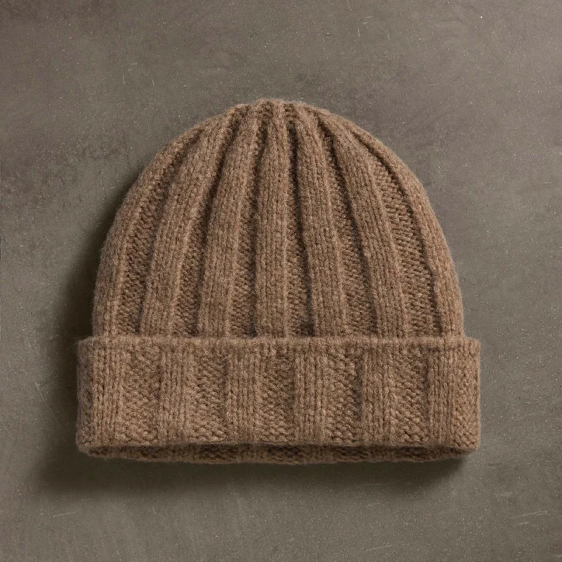 comfortable beanies-  Textured Cashmere Beanie - Chestnut