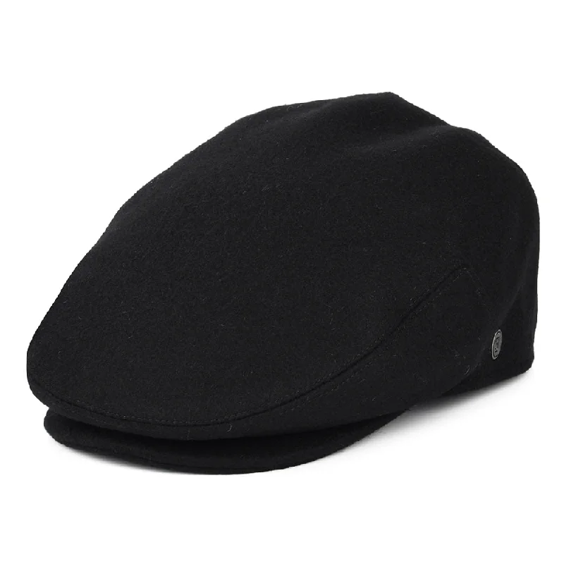 women's bucket hats for outdoor sports activities-Melton Wool Flat Cap - Black