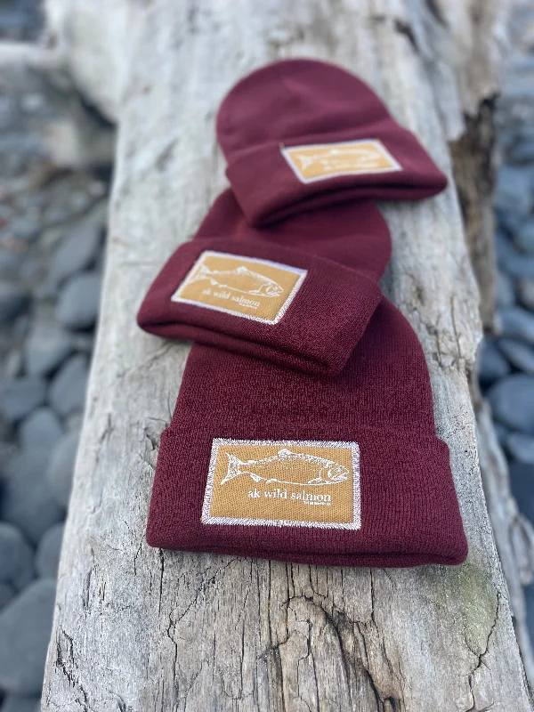 beanies with ear warmers-  Rosehip AK Wild Salmon Patch Beanie $38.00