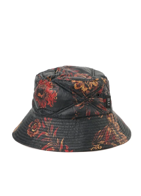 Bucket hats with tropical prints for a laid-back look-【S'YTE x TAION】Collaboration Collection FLORAL PATTERN QUILTED DOWN BUCKET HAT