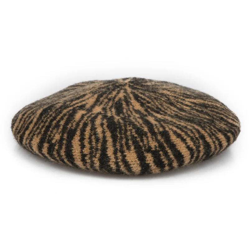 wool hats for staying warm outdoors in winter temperatures-womens trendy wool hats for winter-Women's Tiger/Zebra Pattern Beret