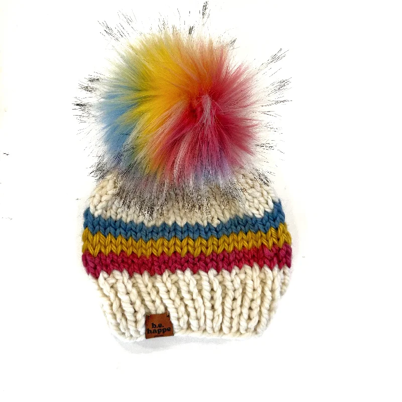 fleece-lined beanies-  6-12 month Baby Stripe Knit Pom Hat | Off White Rainbow