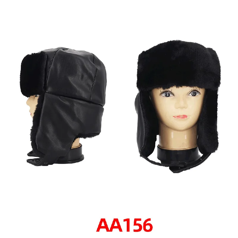 beanies for cool evenings-  Fur Trapper Trooper Earflap Vinyl Leather Ski Hat, AA156