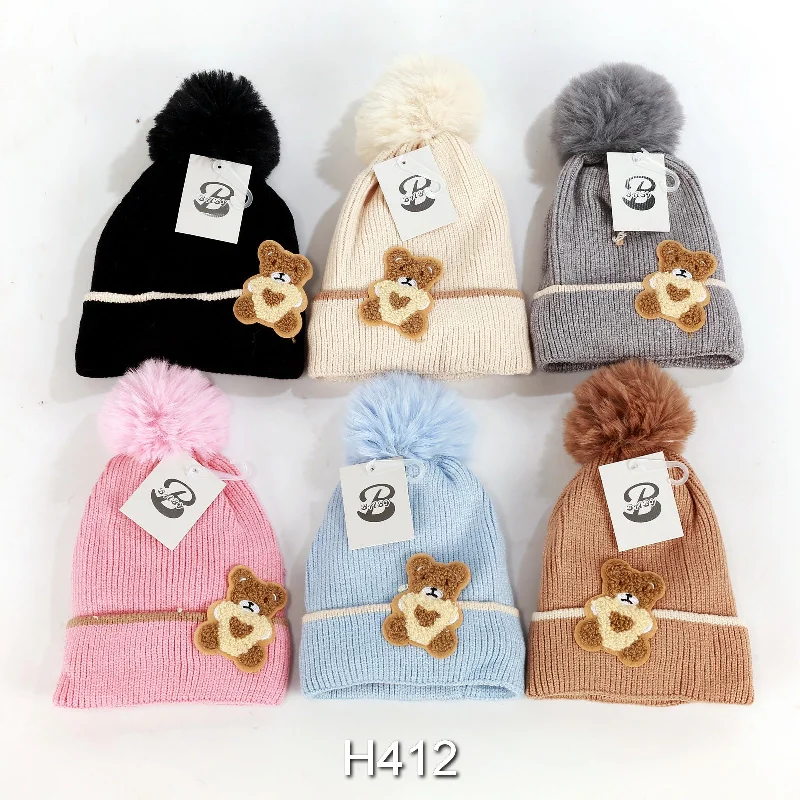 beanies with functional features-  Kids Boys Girls Animal Bear Winter Warm Hats Caps Lining W/Pom H412