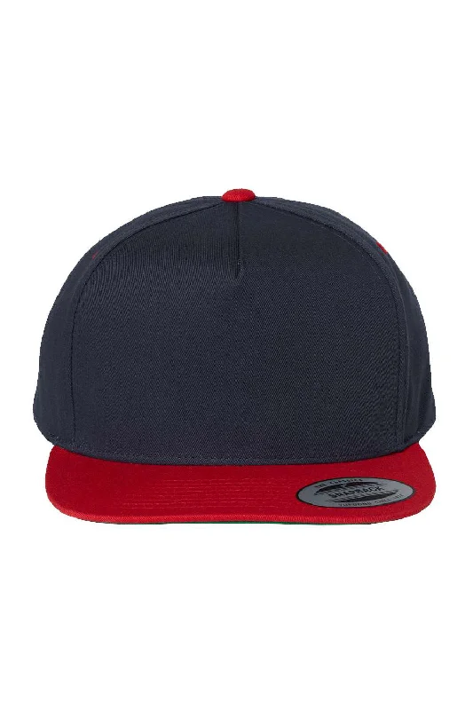 Men's hats for travel winter wear-mens hats fashion must-have-Yupoong Mens 5 Panel Cotton Twill Snapback Hat - Navy Blue/Red