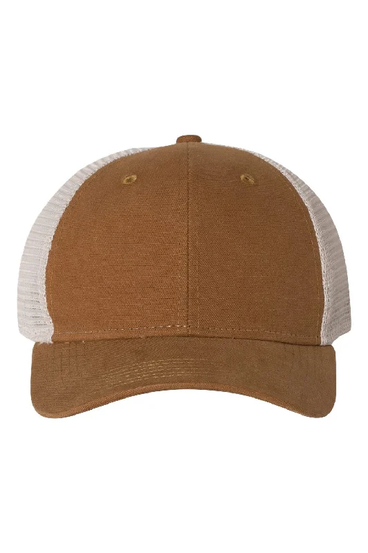 Men's hats for hiking gear-mens hats versatile and sleek-Dri Duck Mens Hudson Moisture Wicking Snapback Trucker Hat - Saddle Brown/Tan