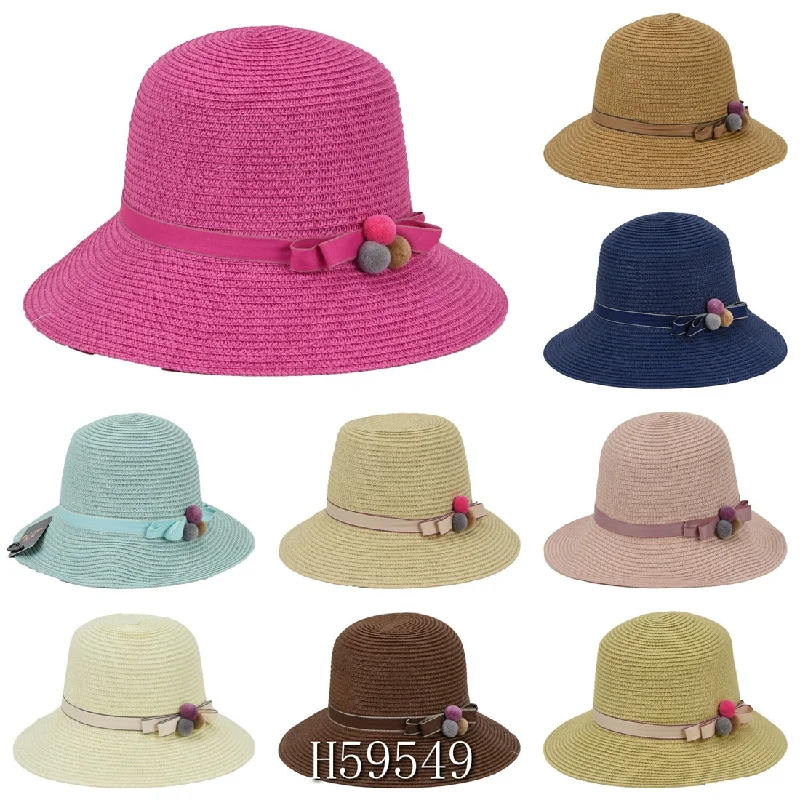 Bucket hats with bold color options for summer vibes-Wholesale Summer Sun Straw Fedora Bucket Hats H59549