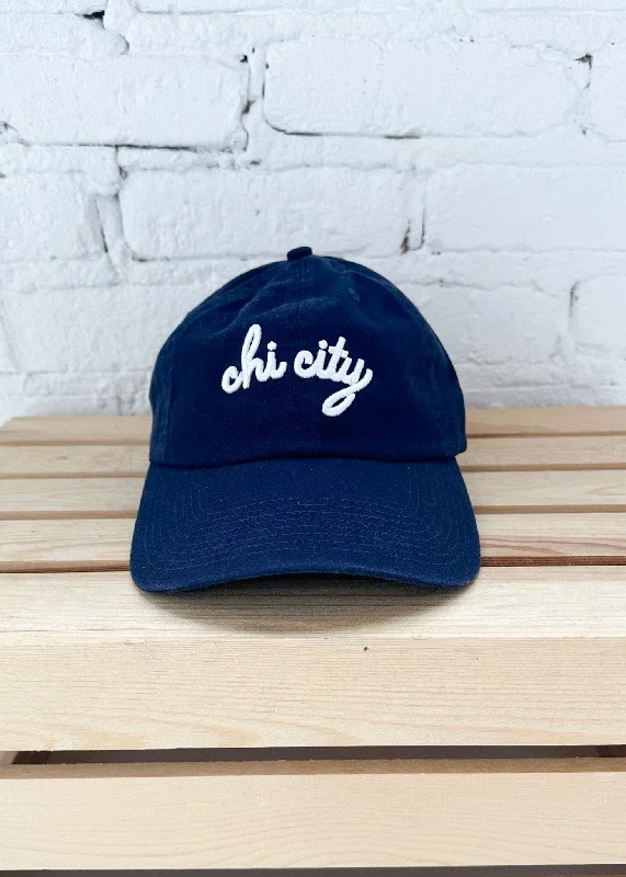 beanies for street style-  Chi City Cursive Dad Hat - Navy