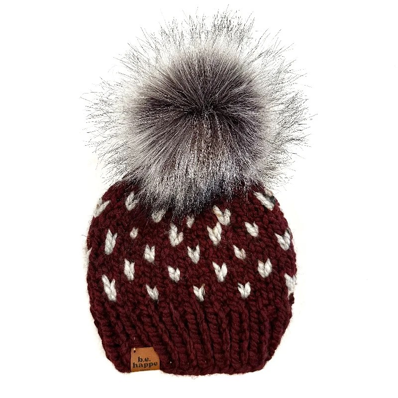 beanies for low temperatures-  Adult Happe Hearts | Burgundy + Gray