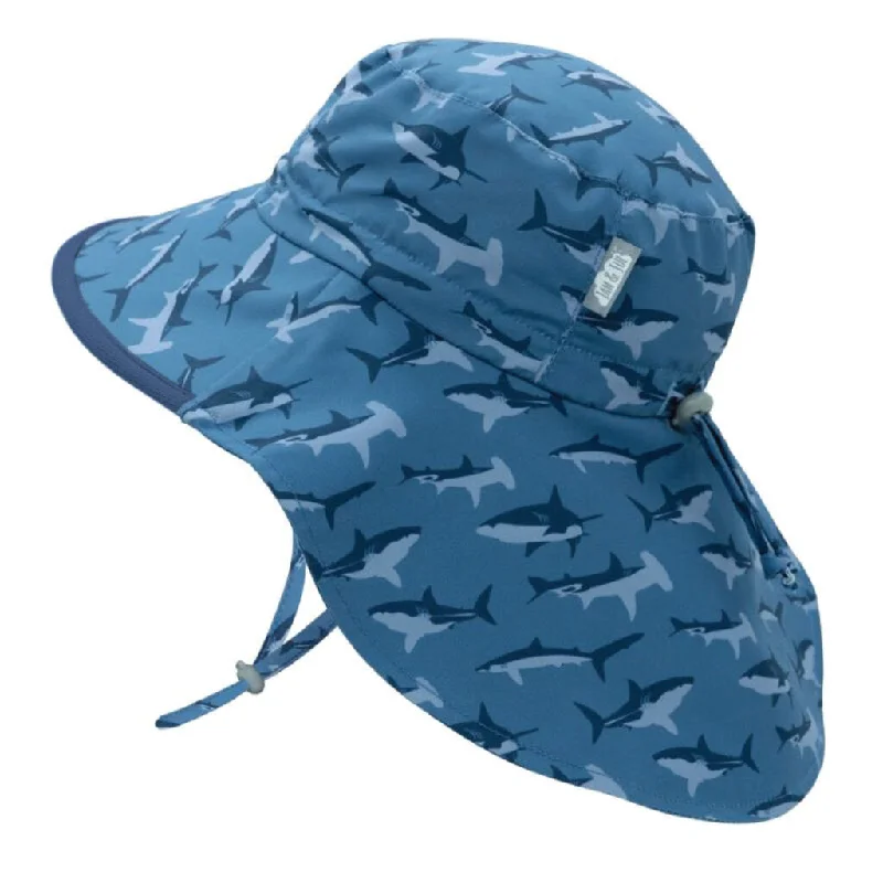 beanies with ear protection-  Size XL (5-12 years): Jan & Jul Aqua Dry Adventure Hat - Shark w/Navy Trim