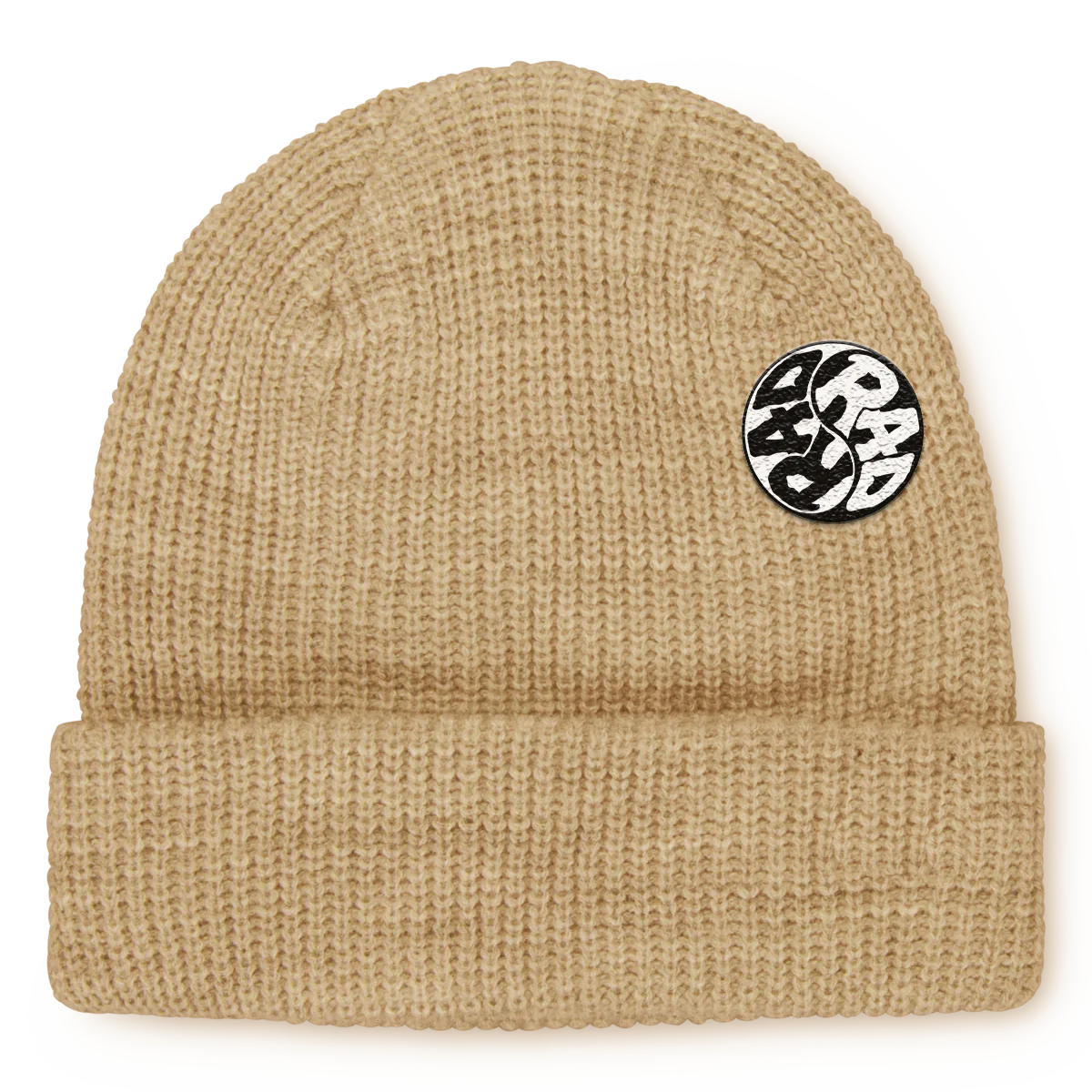 beanies with custom designs-  RAD Swirl Beanie TAN