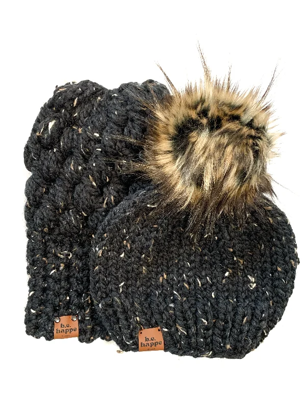 beanies with insulated lining-  Mommy + Me | Puff Stitch Slouch + Solid | Obsidian