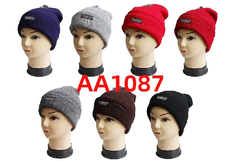 beanies with winter patterns-  Wholesale Cuffed Long Beanie Thermal Insulated Skull Ski Hats W/Fur Lining AA1087