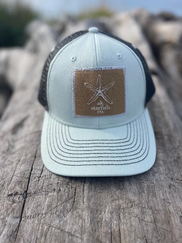 beanies with ear flaps-  Ice Fishing / Slate AK Starfish Co. Patch Hat. $38.00