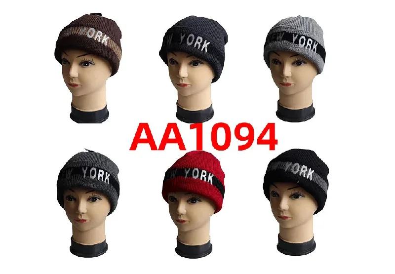 beanies for cozy warmth-  Long Cuffed Beanie Knit Skully New York Stripe Winter Hats AA1094