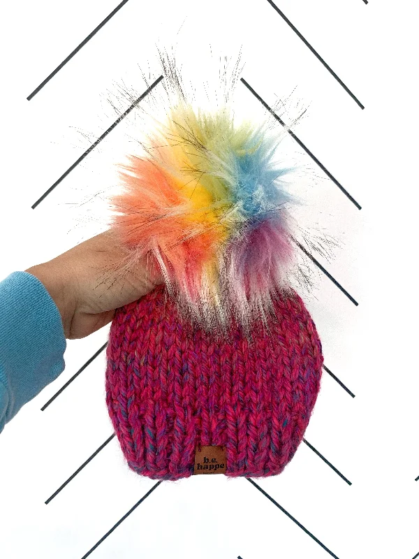 women's knit hats for stylish winter comfort-Adult Solid Knit | Pink Rainbow Wool Free