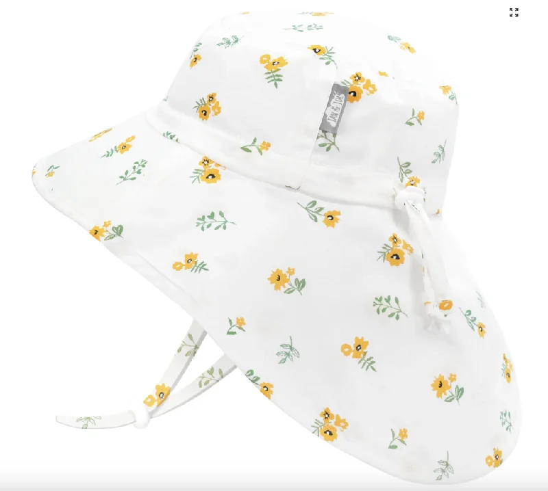 beanies for outdoor activities-  Size XL (5-12): Jan & Jul Cotton Adventure Hat - Yellow Flower