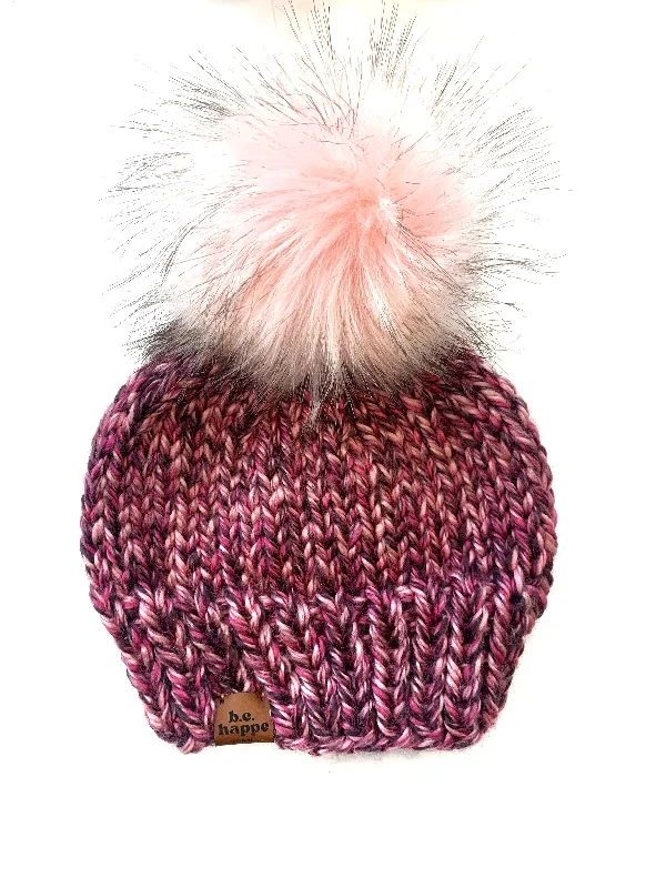 women's vintage hats for retro-inspired looks-0-3 month Baby Solid Knit Pom Hat | All Pink Wool Free