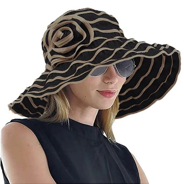 wool hats for fashionable layering during the cold months-womens winter hats for perfect style-Women Folding Floral Wide Brim Beach Sun Hats GS013