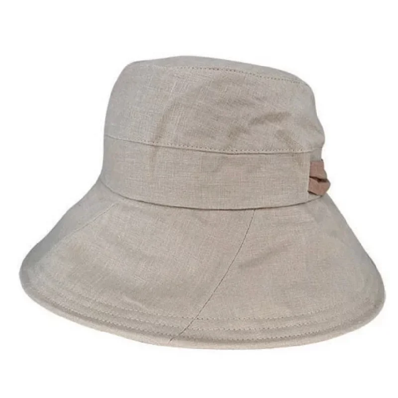 Bucket hats for stylish hot weather fashion-Kallista Hemp Bucket with tie Wide Brim - Natural