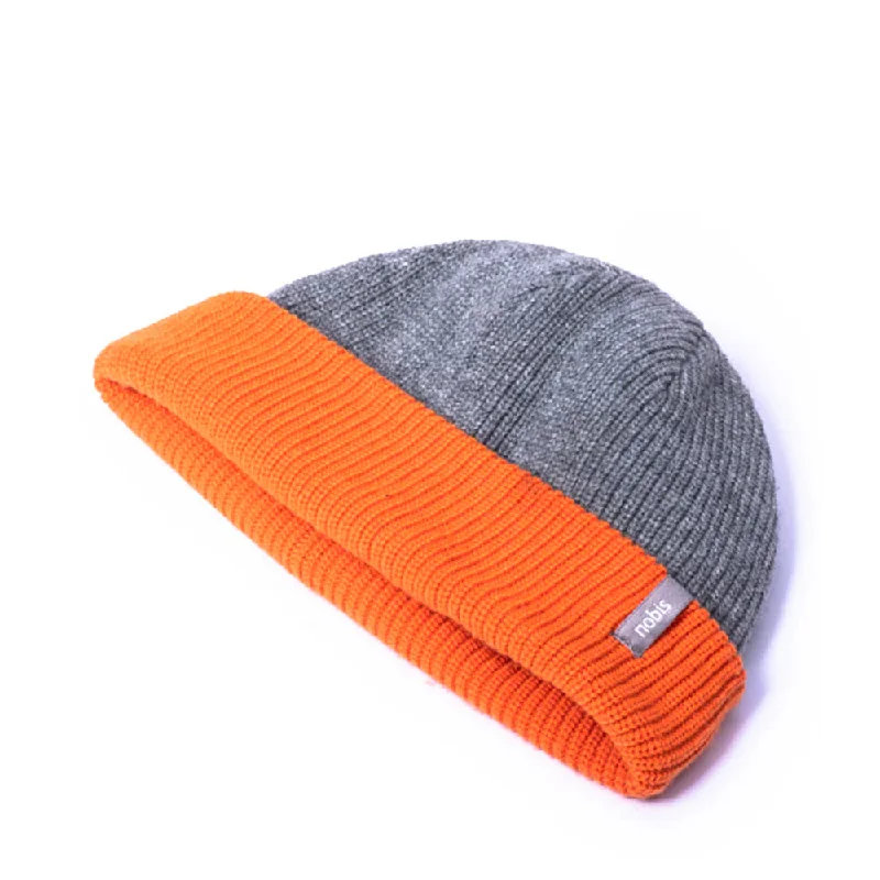 beanies for family gatherings-  No Cold Shoulder Ribbed Knit Short Beanie Grey/Orange