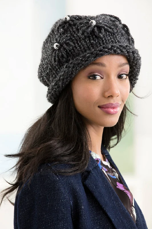 beanies with ribbed texture-  Bejeweled Beanie (Knit)