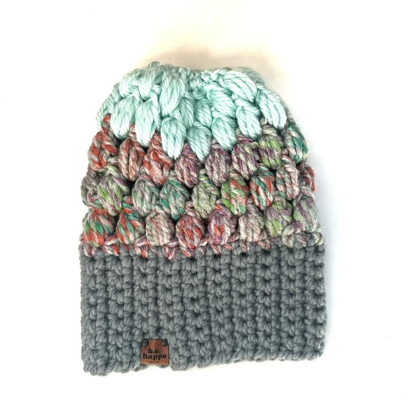 beanies for casual looks-  Crochet Puff Stitch Slouch Hat | Grey Multi-Color