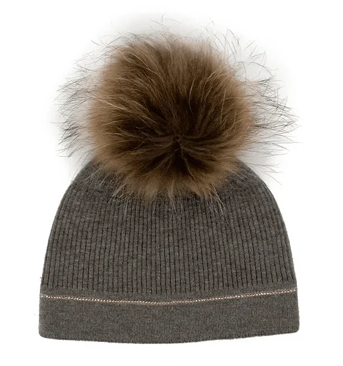 beanies for beach vacations-  Mitchie's Matchings Women's Beanie with Crystals and Fox Fur Pom