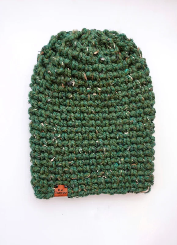 beanies for casual wear-  Crochet Simple Slouch hat  | Kale Green