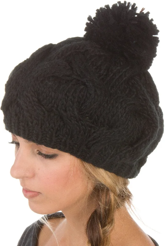 beanies for daily fashion-  Sakkas Cable Knit Pom Pom Thick Slouch Hat