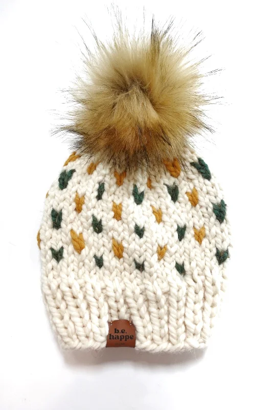 beanies for hiking in cold weather-  Toddler Happe Hearts | Off White + Green + Mustard Yellow