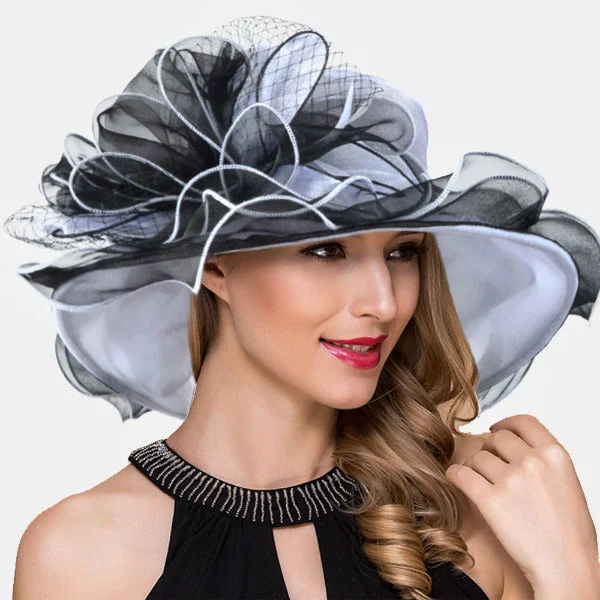 wool hats for winter cold weather layering-womens hats for snowy weather protection-Women Kentucky Derby Organza Hat S042B