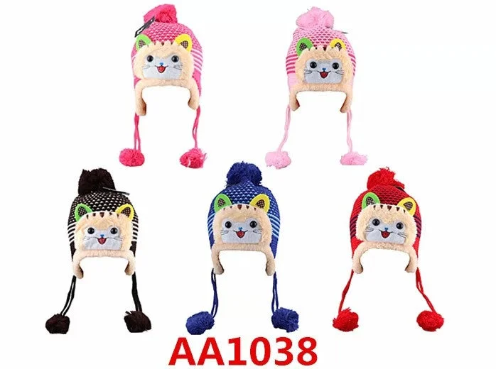 beanies for chilly evenings-  Kids Boys Girls Animal Winter Warm Hats Caps Fur Lining W/Earflap AA1038