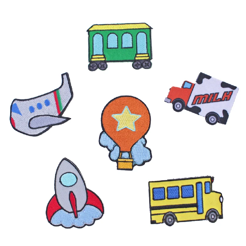 beanies with playful designs-  Hativity® Transportation Patches (Set of 6 Patches)