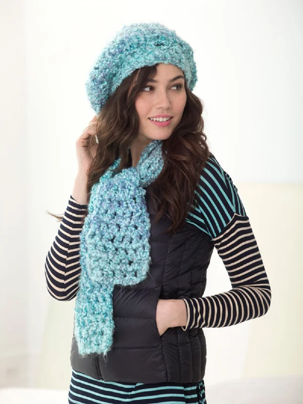 beanies for scenic winter walks-  Fresh Air Beret & Scarf Set (Crochet)