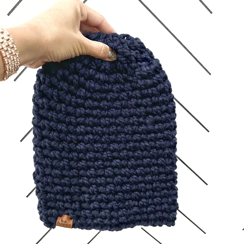 beanies for snow-  Crochet Simple Slouch Hat | Navy Blue