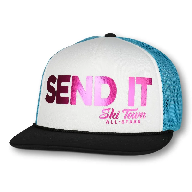 BLACK/WHITE/CYAN W/MET PINK LOGO