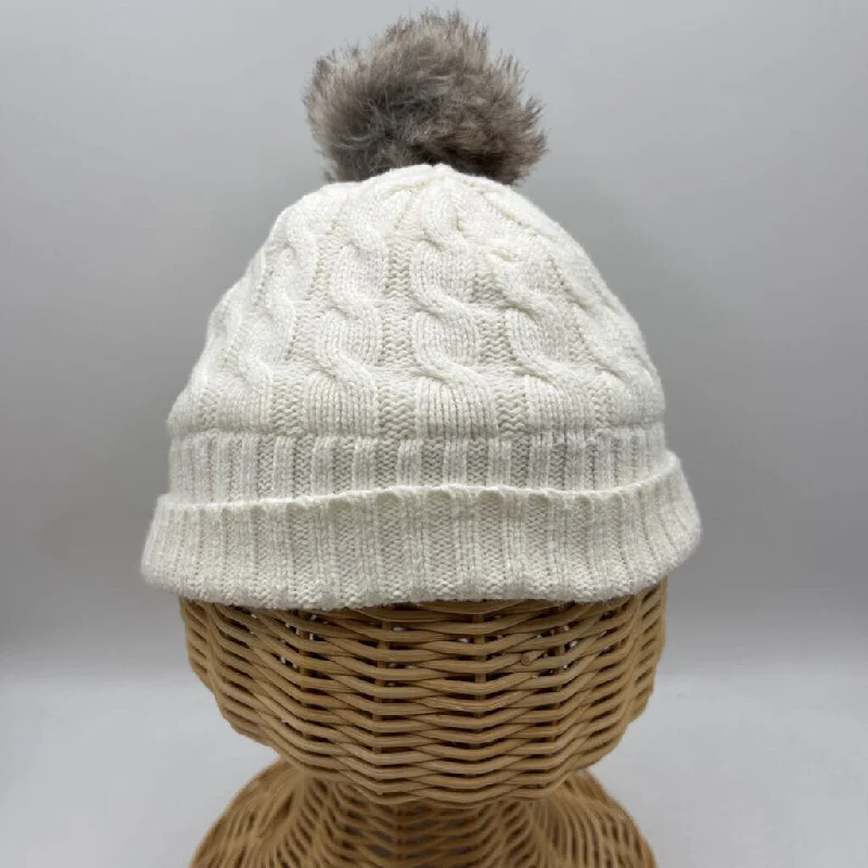 beanies with adjustable ear flaps-  Size 6-9m: White Cable Knitted Sherpa Lined Winter Beanie